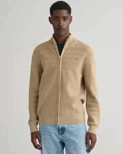 Striped Textured Cotton Zip Cardigan
