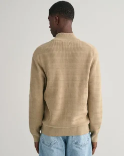 Striped Textured Cotton Zip Cardigan
