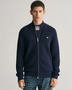Striped Textured Cotton Zip Cardigan