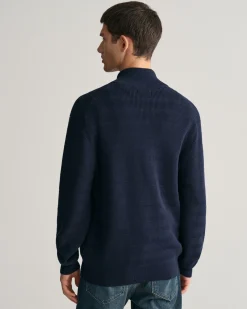 Striped Textured Cotton Zip Cardigan