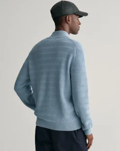 Striped Textured Cotton Zip Cardigan