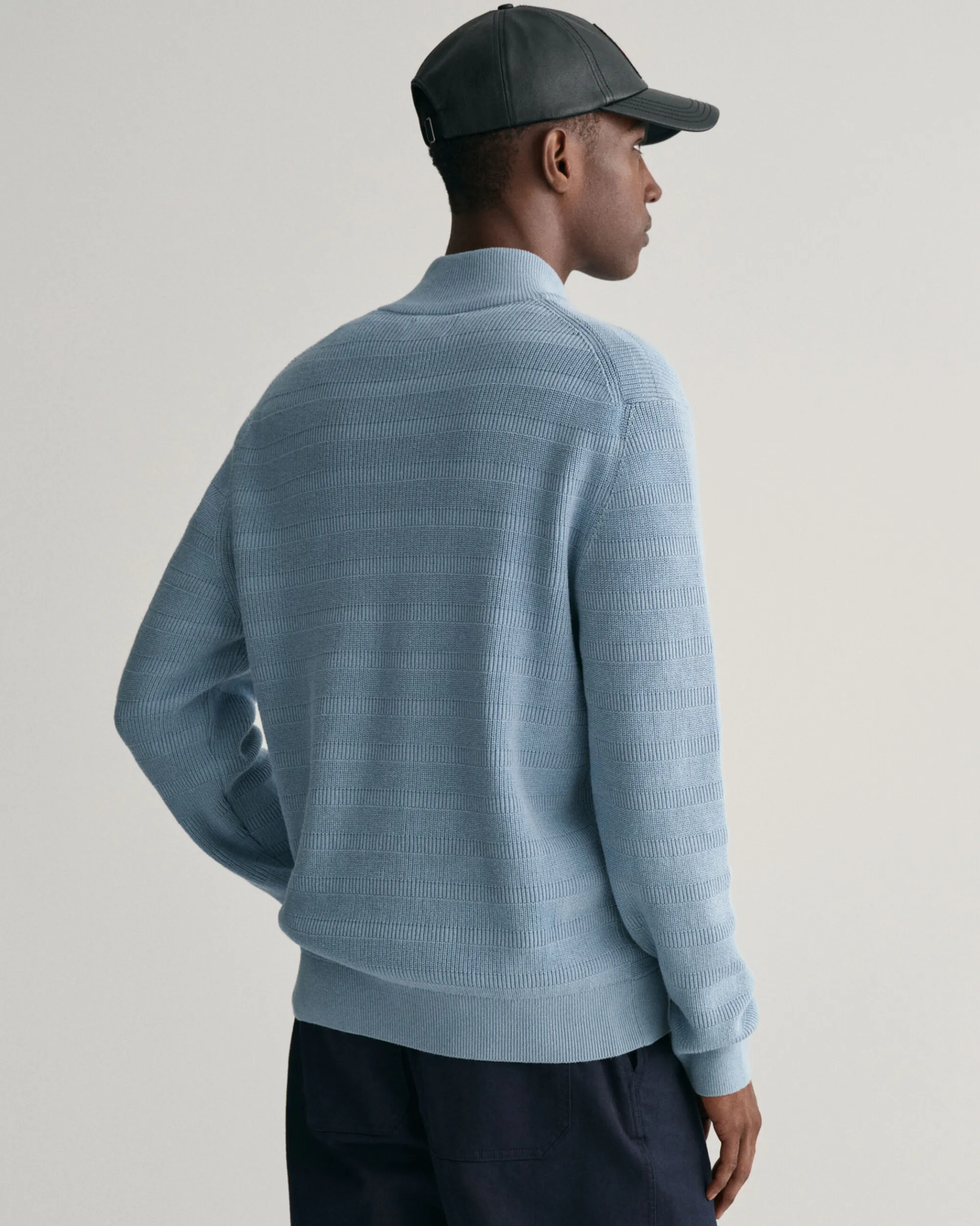 Striped Textured Cotton Zip Cardigan