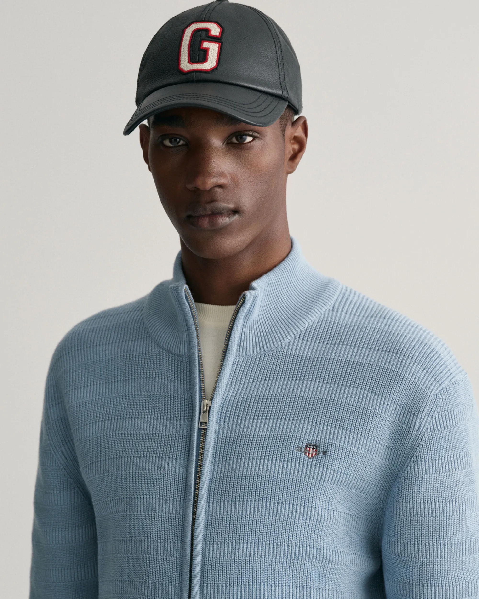 Striped Textured Cotton Zip Cardigan
