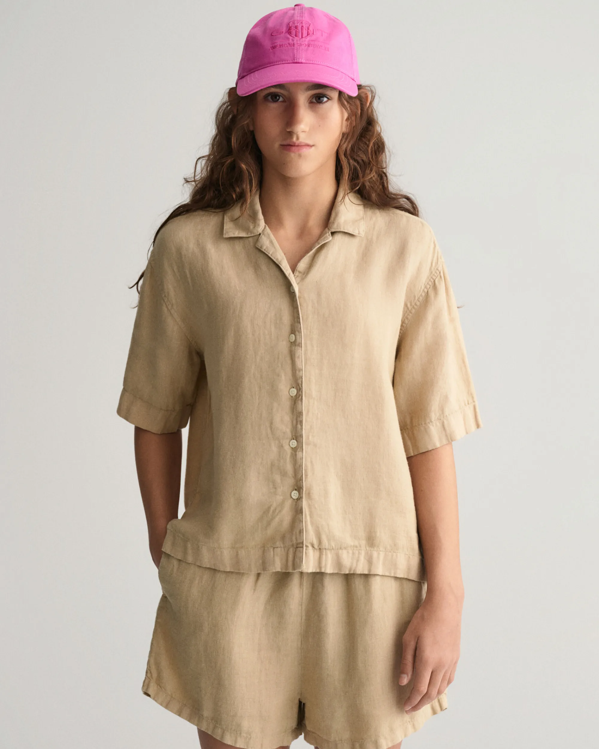 Teen Girls Boxy Linen Short Sleeve Shirt