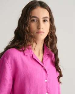 Teen Girls Boxy Linen Short Sleeve Shirt