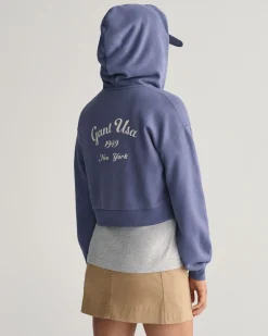 Teen Girls Script Graphic Cropped Zip Hoodie