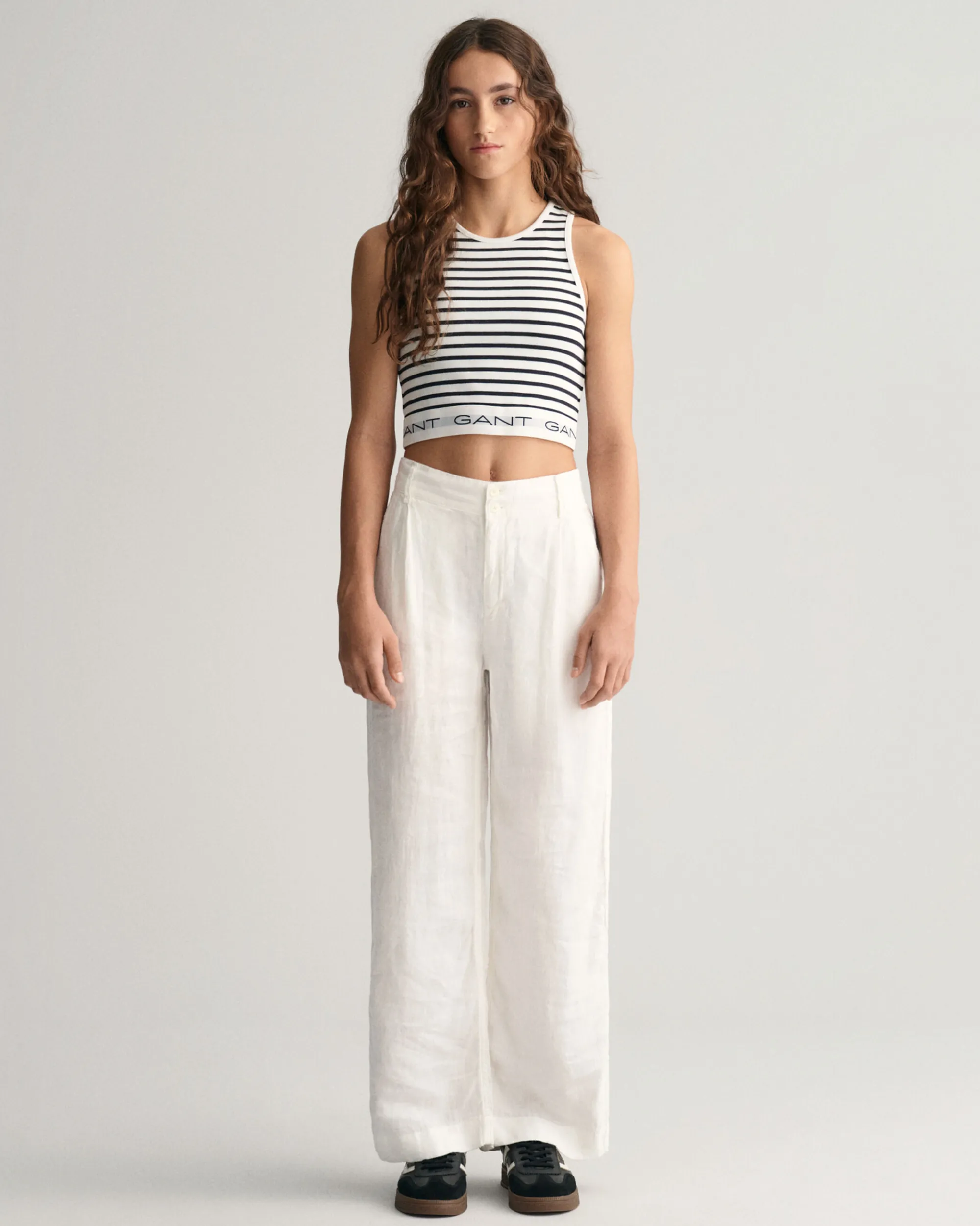 Teen Girls Wide Leg Pleated Linen Pants