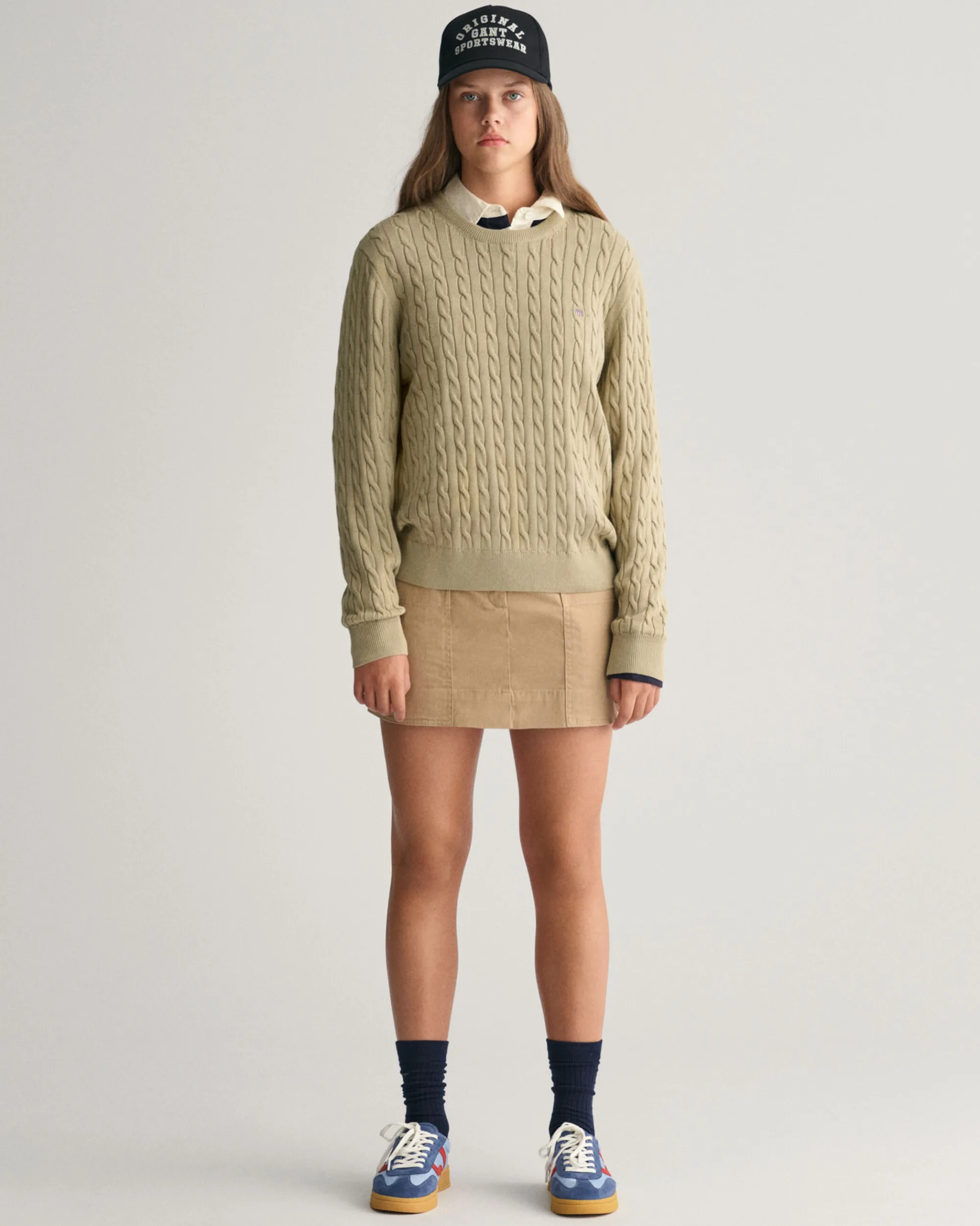 Teens Shield Cotton Cable Knit Crew Neck Sweater