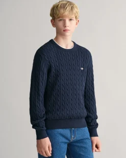 Teens Shield Cotton Cable Knit Crew Neck Sweater