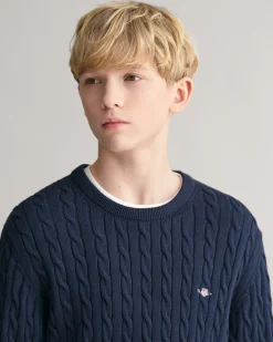 Teens Shield Cotton Cable Knit Crew Neck Sweater