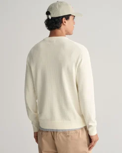 Textured Cotton Crew Neck Sweater