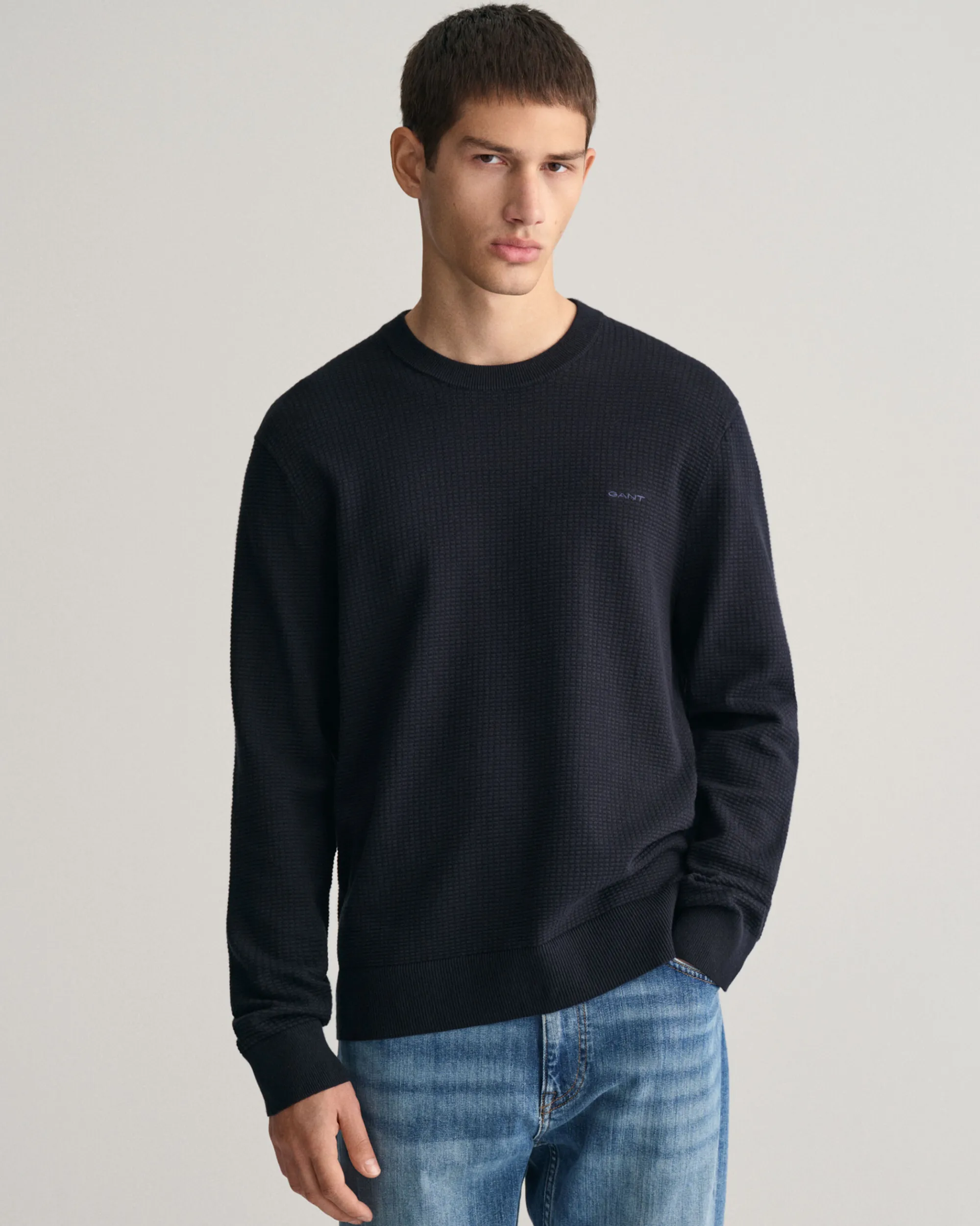 Textured Cotton Crew Neck Sweater