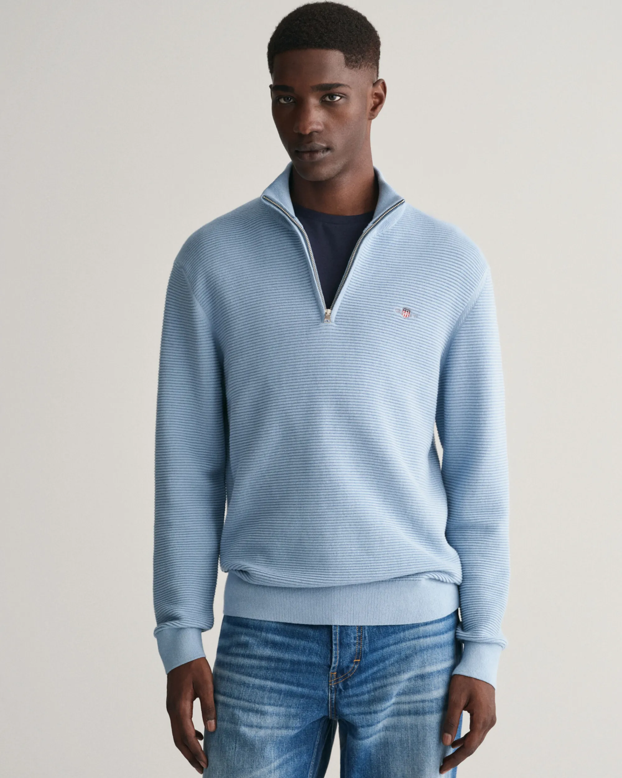 Textured Cotton Half-Zip Sweater