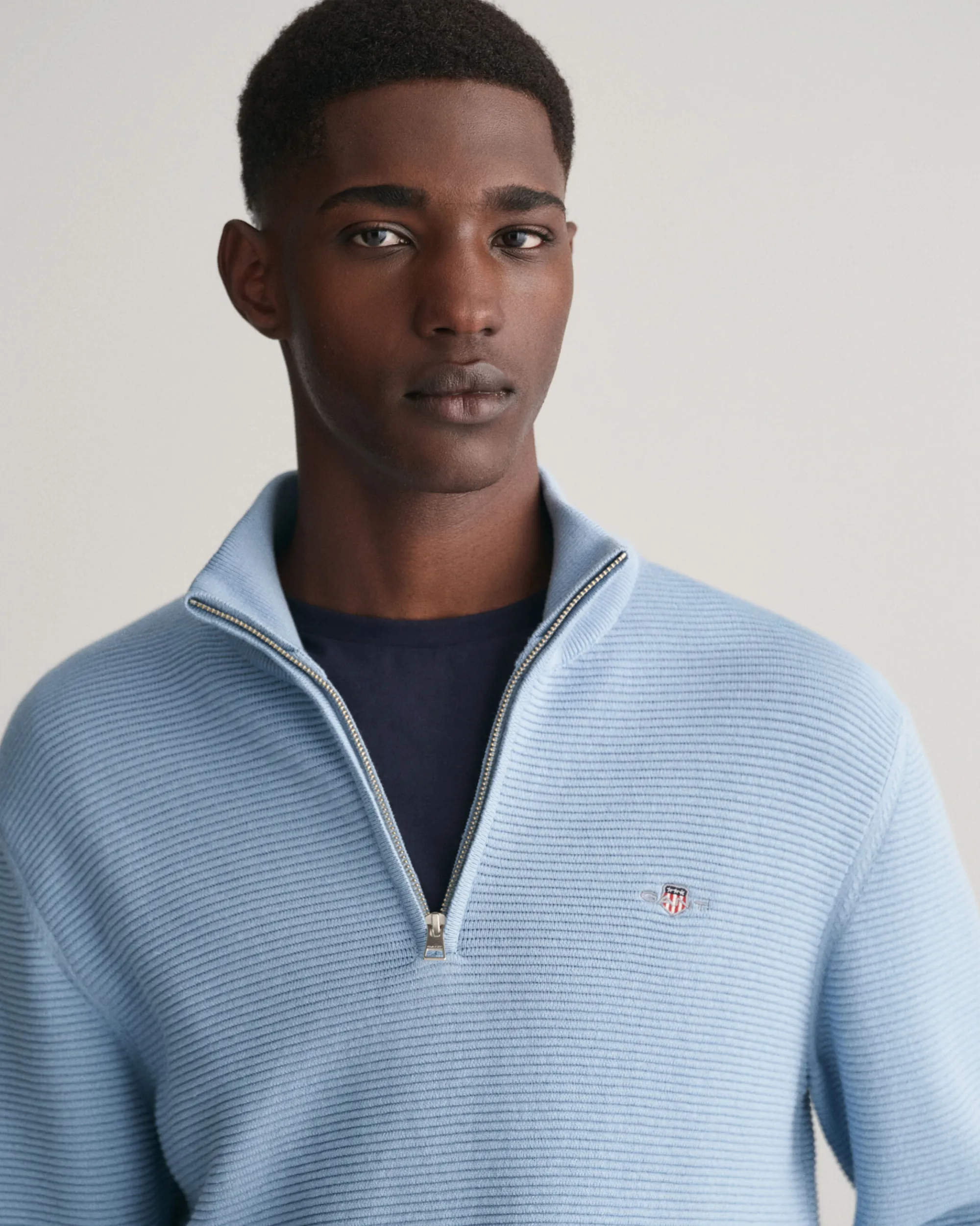 Textured Cotton Half-Zip Sweater