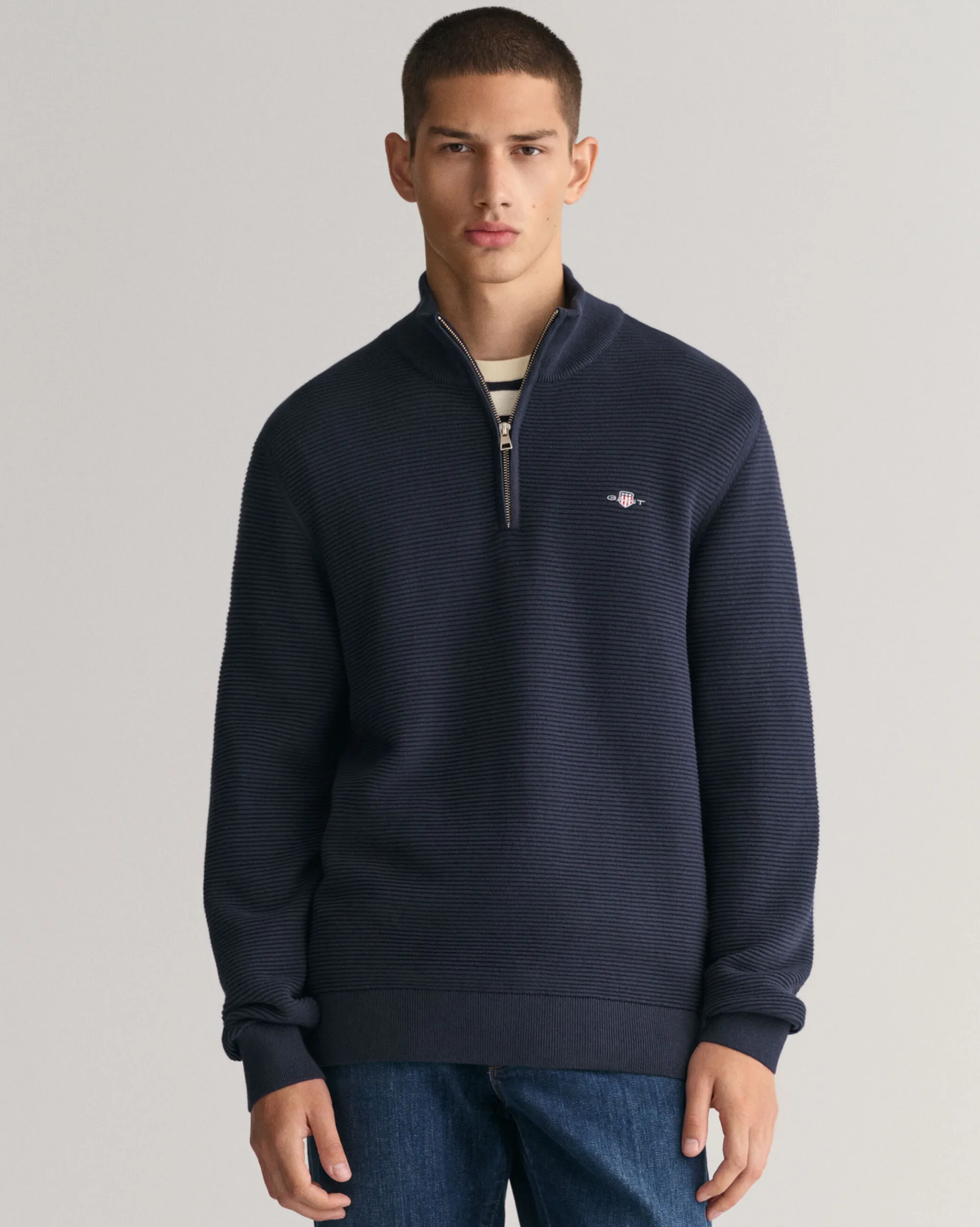 Textured Cotton Half-Zip Sweater