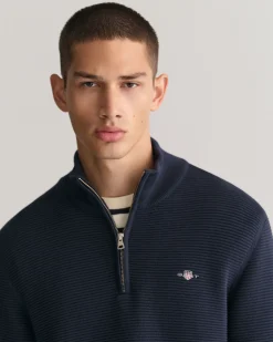 Textured Cotton Half-Zip Sweater