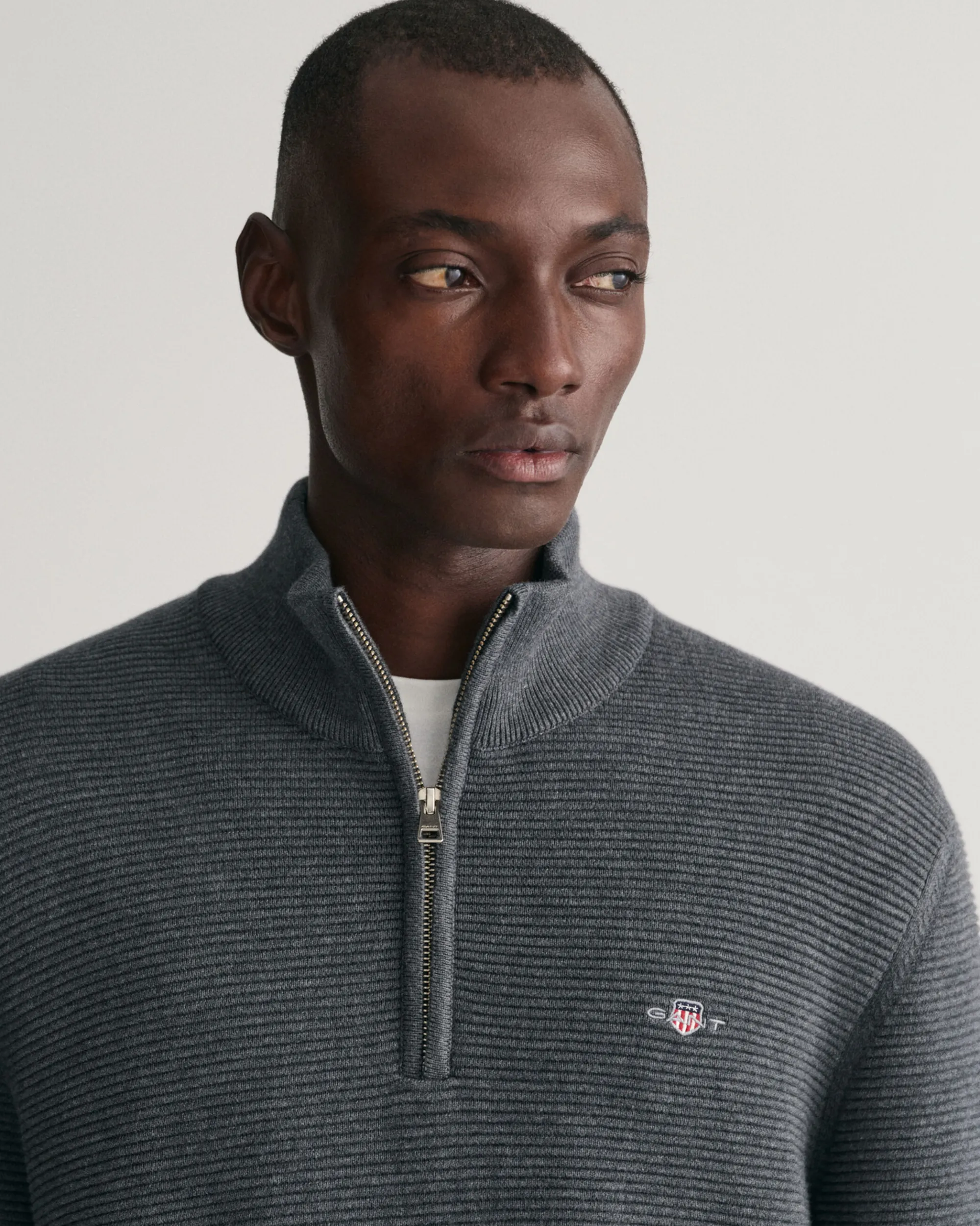 Textured Cotton Half-Zip Sweater
