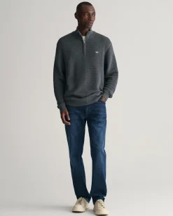 Textured Cotton Half-Zip Sweater