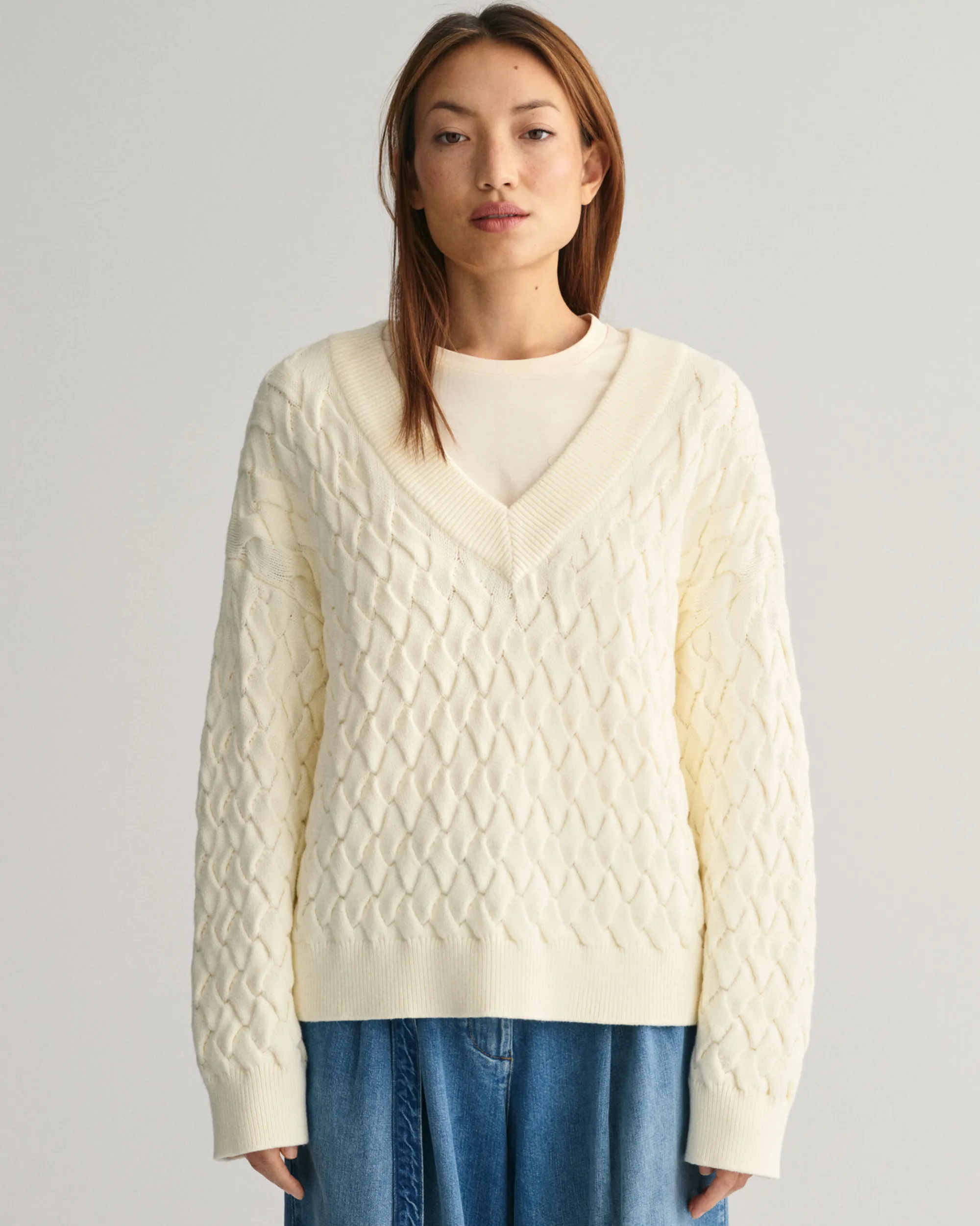 Textured Cotton V-Neck Sweater