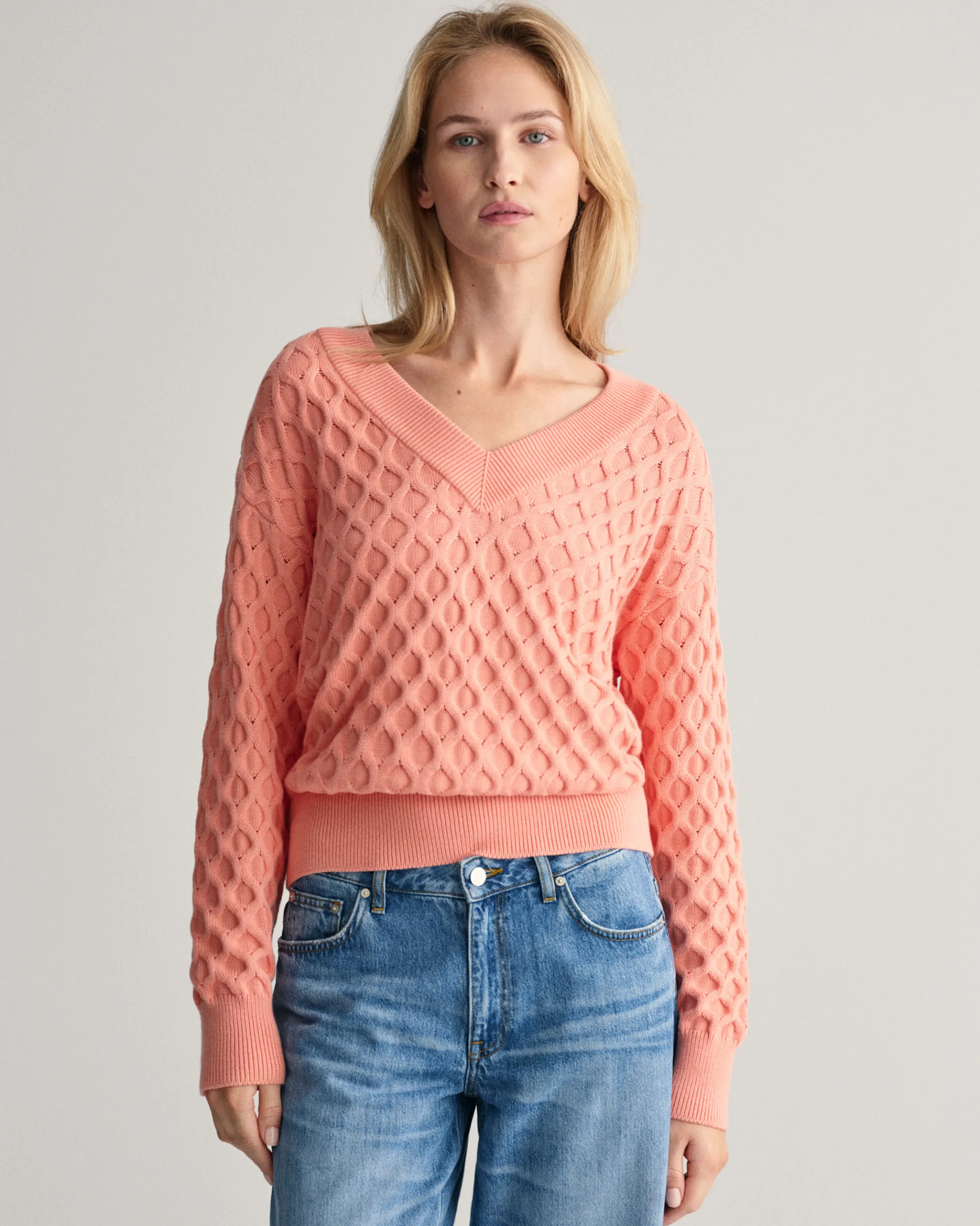 Textured Knit V-Neck Sweater